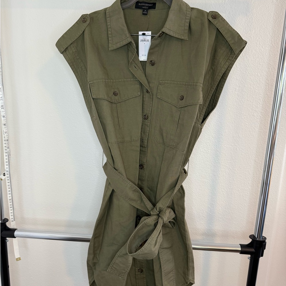 NWT Camo Green Button-Up Sleeveless Dress
